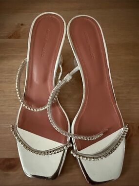 Amina Muaddi White Crystal-Embellished Slide Sandals